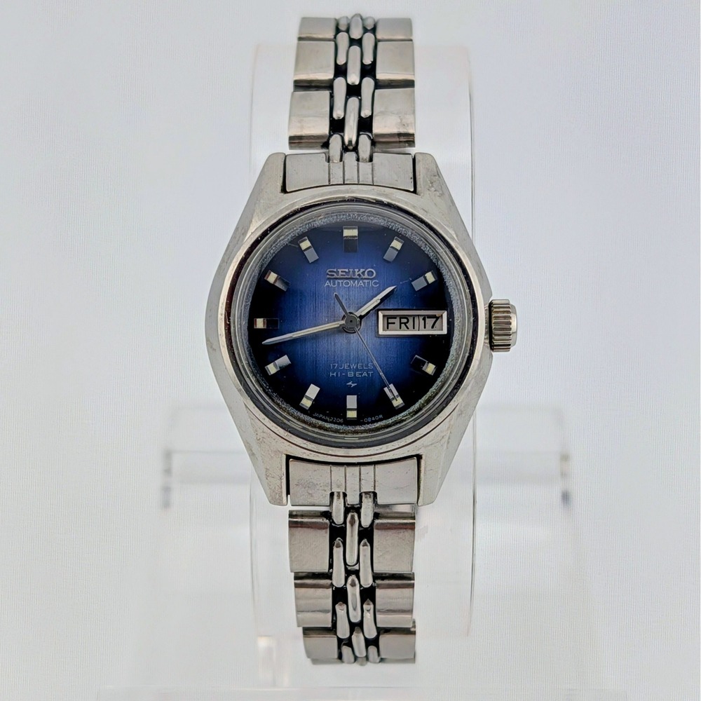 Vintage Seiko 2206-0118 Hi-Beat Blue Dial Automatic Watch 17 Jewels Stainless